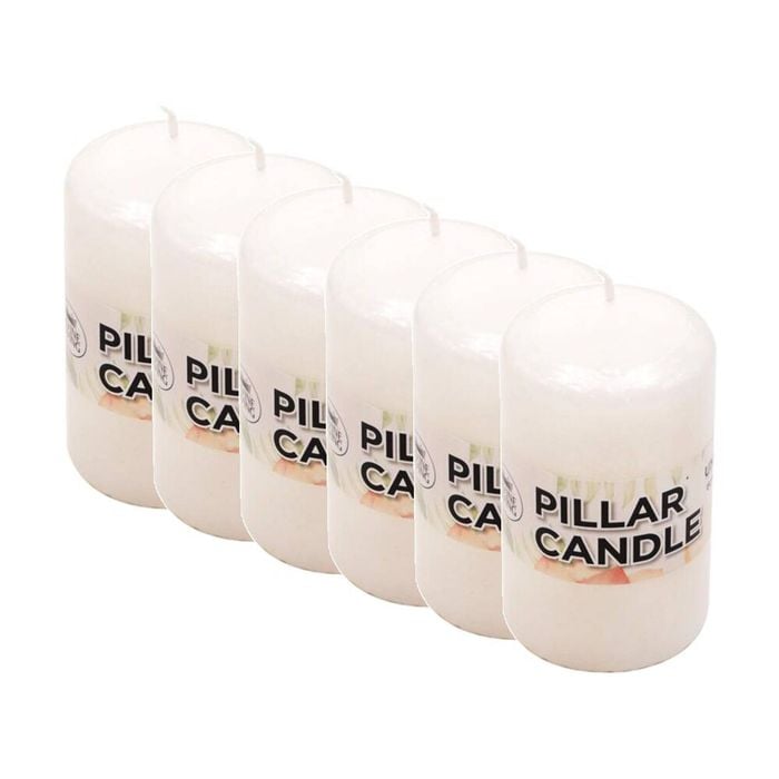 6PK Divine Living Wax Pillar Church Decorative Candle 6x13cm White