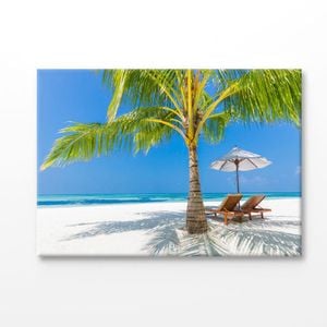 Palms Beach Hut With Chairs on Beach Print 100% Australian Made 150x100cm (Stretched Canvas)