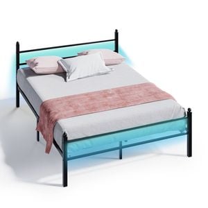 Advwin Queen Metal Platform Bed Frame with Headboard and Footboard Black