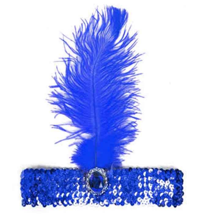 1920s FLAPPER HEADBAND Headpiece Feather Sequin Charleston Costume Gatsby Dance Blue