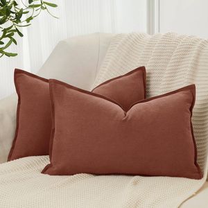 Gioia Casa Twin-Pack Linen Cushion Covers - Linen-Cotton Blend with Hidden Zipper Design - Brick, 30cm × 50cm