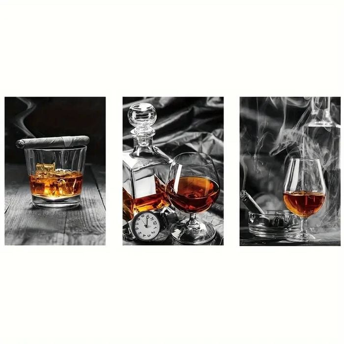 3pcs Vintage Bottle and Glass Theme Print 100% Australian Made 3 x 40x60cm (Metal Print)