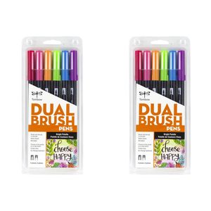 2x 6pc Tombow Dual Brush/fine Pen Marker Water-based Sketching/drawing Bright