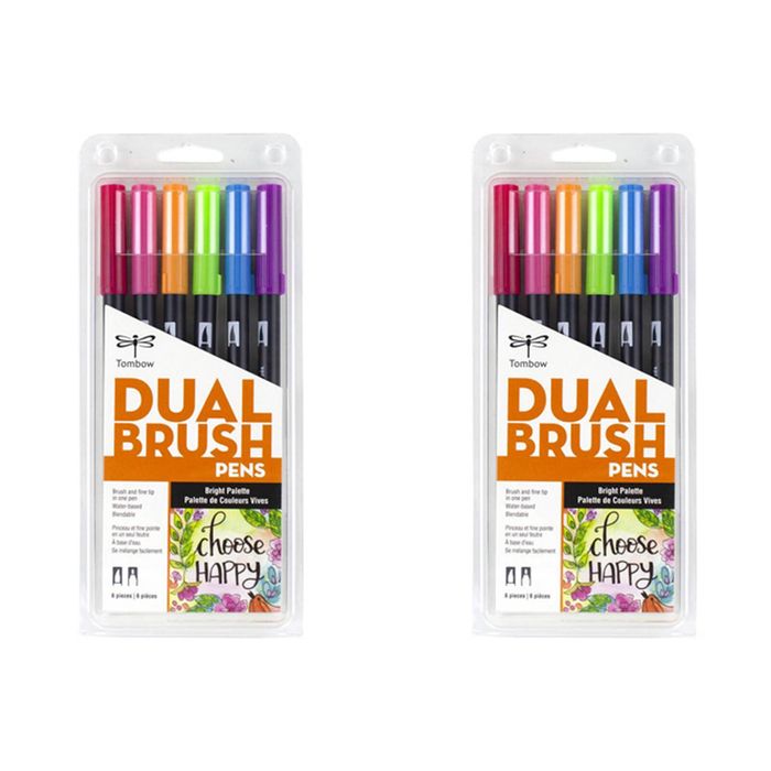 2x 6pc Tombow Dual Brush/fine Pen Marker Water-based Sketching/drawing Bright