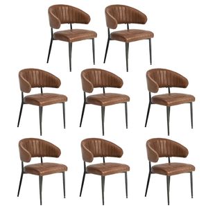 Oikiture 8x PU Leather Dining Chair Kitchen Padded Seat Brown
