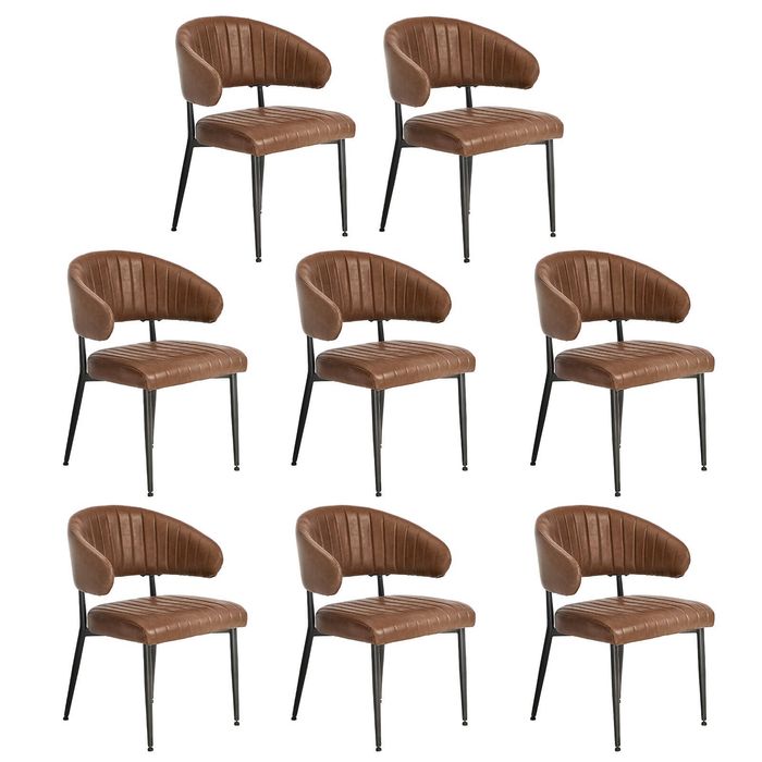 Oikiture 8x PU Leather Dining Chair Kitchen Padded Seat Brown