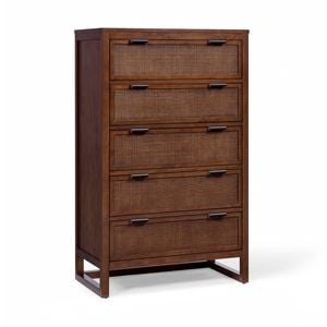 Teamson Home Hatteras Dresser with 5 Rattan Inlay Drawers, Walnut