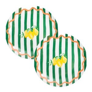 2PK Porto Porcelain Limone Round Serving Platter 30cm Multi-Coloured Lemons