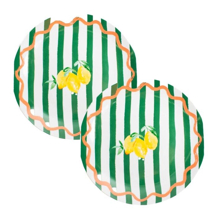 2PK Porto Porcelain Limone Round Serving Platter 30cm Multi-Coloured Lemons