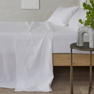 Bedding Co. Sheet Set 500TC Organic Cotton White Stripe Single