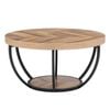 OAKORY 80cm Round Coffee Table with 5cm Thick Top and Arc Metal Base Wood Grain Finish