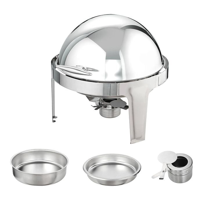 Vevor 2 Pack Round Roll Top Chafing Dish Set with Full-Size 6Qt Pan Fuel Holder