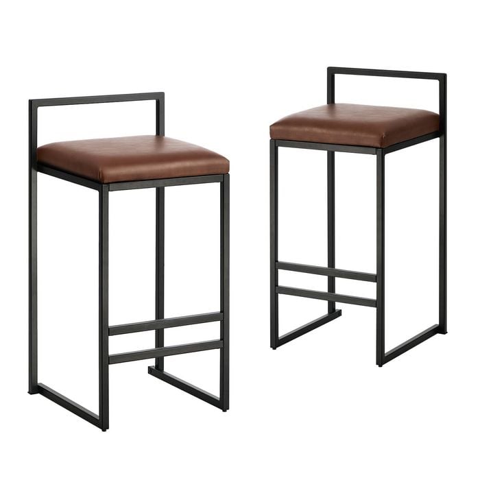 Oikiture 2x Bar Stools Counter High Chair Leather Brown