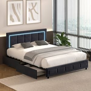 Oikiture Bed Frame Beds Base Led 4 Drawers Queen