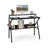 Costway Space Saving Computer Desk R-shaped Metal Frame Writing Table Black