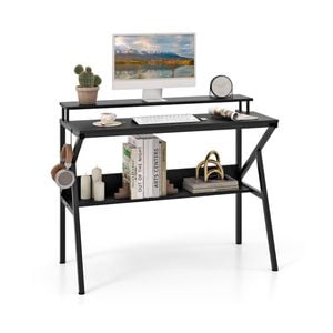 Costway Space Saving Computer Desk R-shaped Metal Frame Writing Table Black