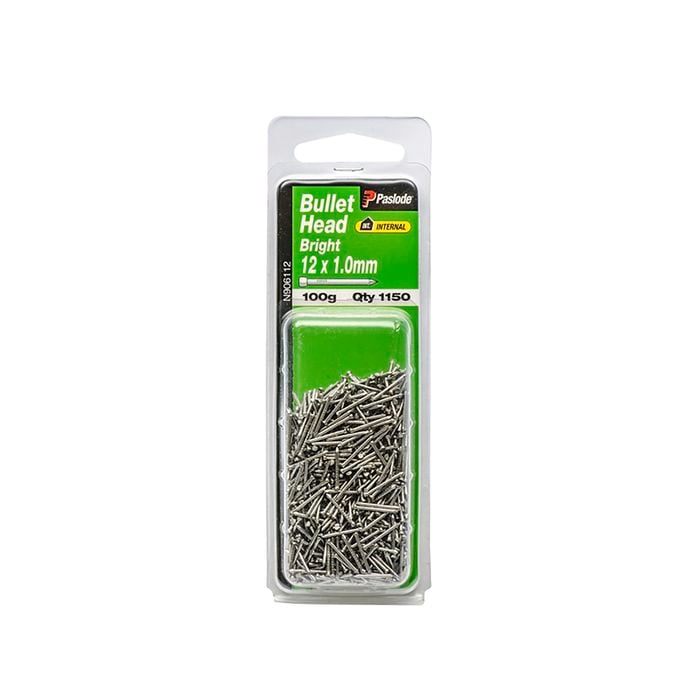 Paslode 12 x 1.0mm 100g Bright Steel Bullet Head Nails - 1150 Pack