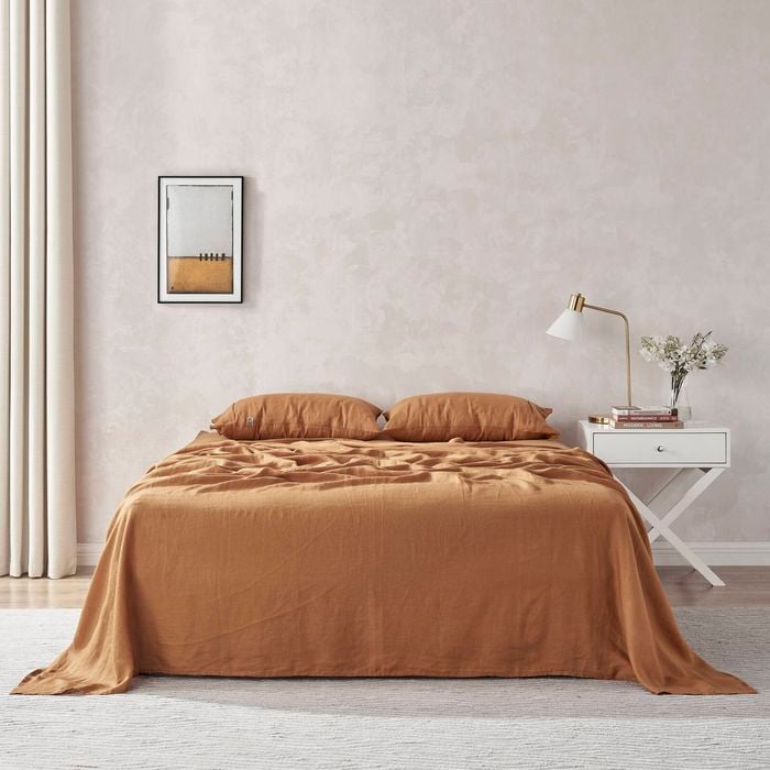 Natural Home 100% European Flax Linen Sheet Set Rust Super King Bed