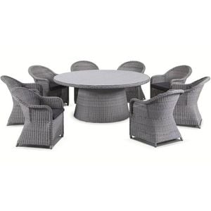 Outdoor Plantation 8 Seater Wicker Round Patio Dining Setting - Grey