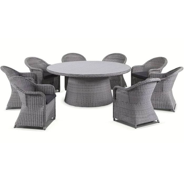 Outdoor Plantation 8 Seater Wicker Round Patio Dining Setting - Grey