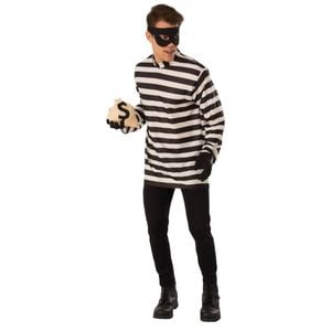 Burglar Halloween Costume Adult Official Rubies Striped Top with Mask Gloves and Money Bag, Large