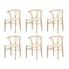 Oikiture 6x Dining Chair Metal Hans Wegner Chair Wishbone Cafe Lounge Beige