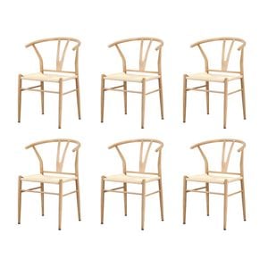 Oikiture 6x Dining Chair Metal Hans Wegner Chair Wishbone Cafe Lounge Beige