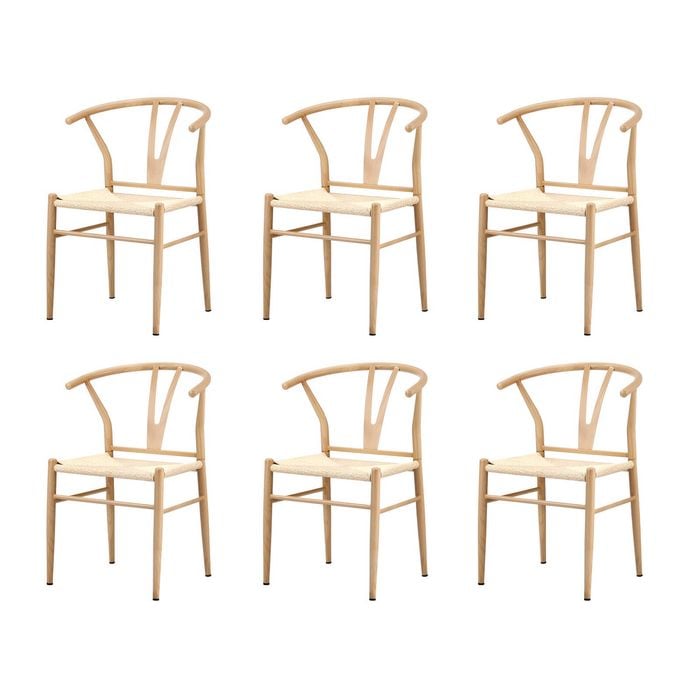 Oikiture 6x Dining Chair Metal Hans Wegner Chair Wishbone Cafe Lounge Beige