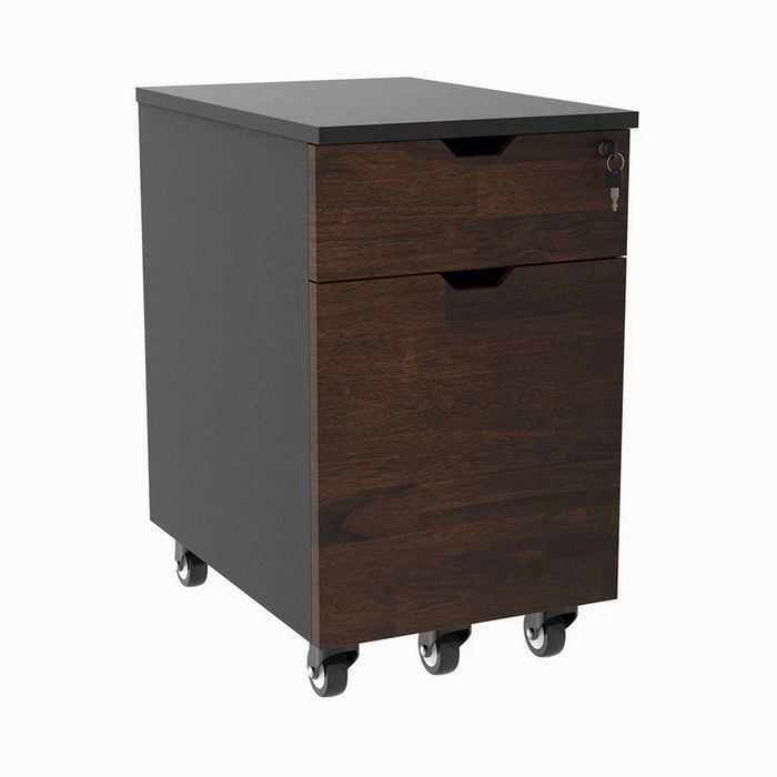 Desky 5 Wheel Anti Tilt Wooden Minimal Filing Cabinet Walnut Finish Black Frame Bunnings Australia