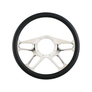 Cal Custom 14" Hustler Billet Aluminium Steering Wheel, Black Leather Half-Wrap