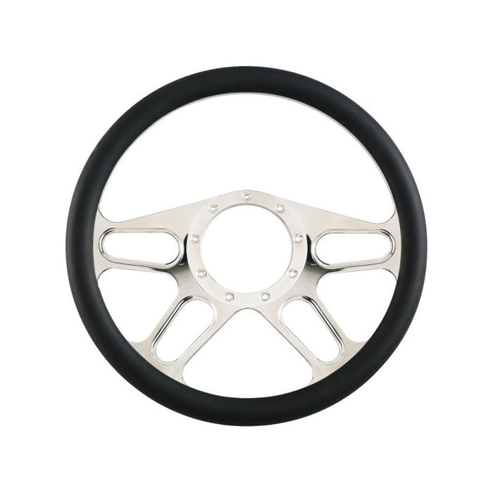 Cal Custom 14" Hustler Billet Aluminium Steering Wheel, Black Leather Half-Wrap