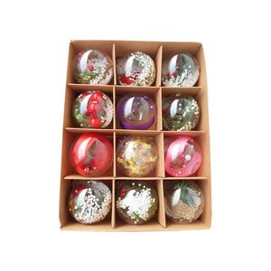 Catzon 12 Pcs Clear Christmas Balls Filled with Feather Berries Ribbons for Xmas Party Wedding-Set 3