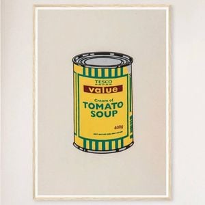 Galrie Banksy Soup Can Yellow Emerald Brown Poster - Iconic 2006 Art Print, Wood Frame, A0 84 x 119cm (33 x 47inch)