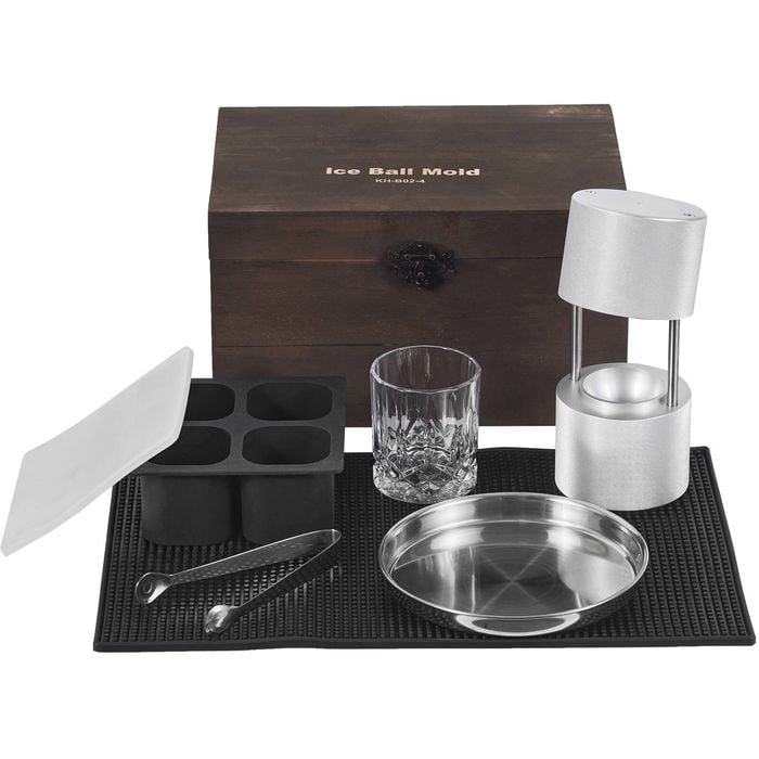 VEVOR Ice Ball Press Kit Silver Aircraft Al Alloy with Block Mold Drip Tray for Whiskey