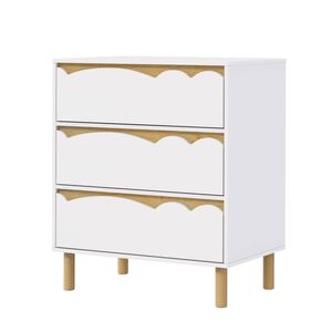 Oikiture 3 Chest Of Drawers Handle-free Dresser Kids Bedroom Storage White