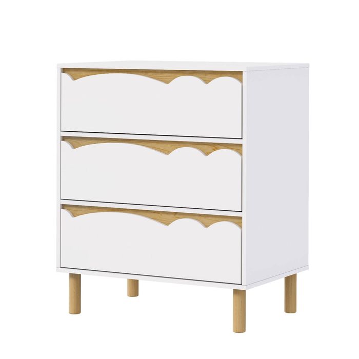 Oikiture 3 Chest Of Drawers Handle-free Dresser Kids Bedroom Storage White