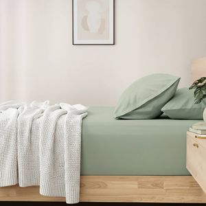Renee Taylor 400TC Cotton Fitted Sheet & Pillowcase Set Green Deep Queen