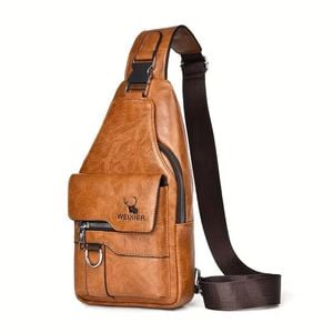 Mens Wear-resistant Pu Leather Crossbody Chest Bag