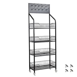 4 Tier Supermarket Shelf Display Rack Grocery Metal Stand Shelf