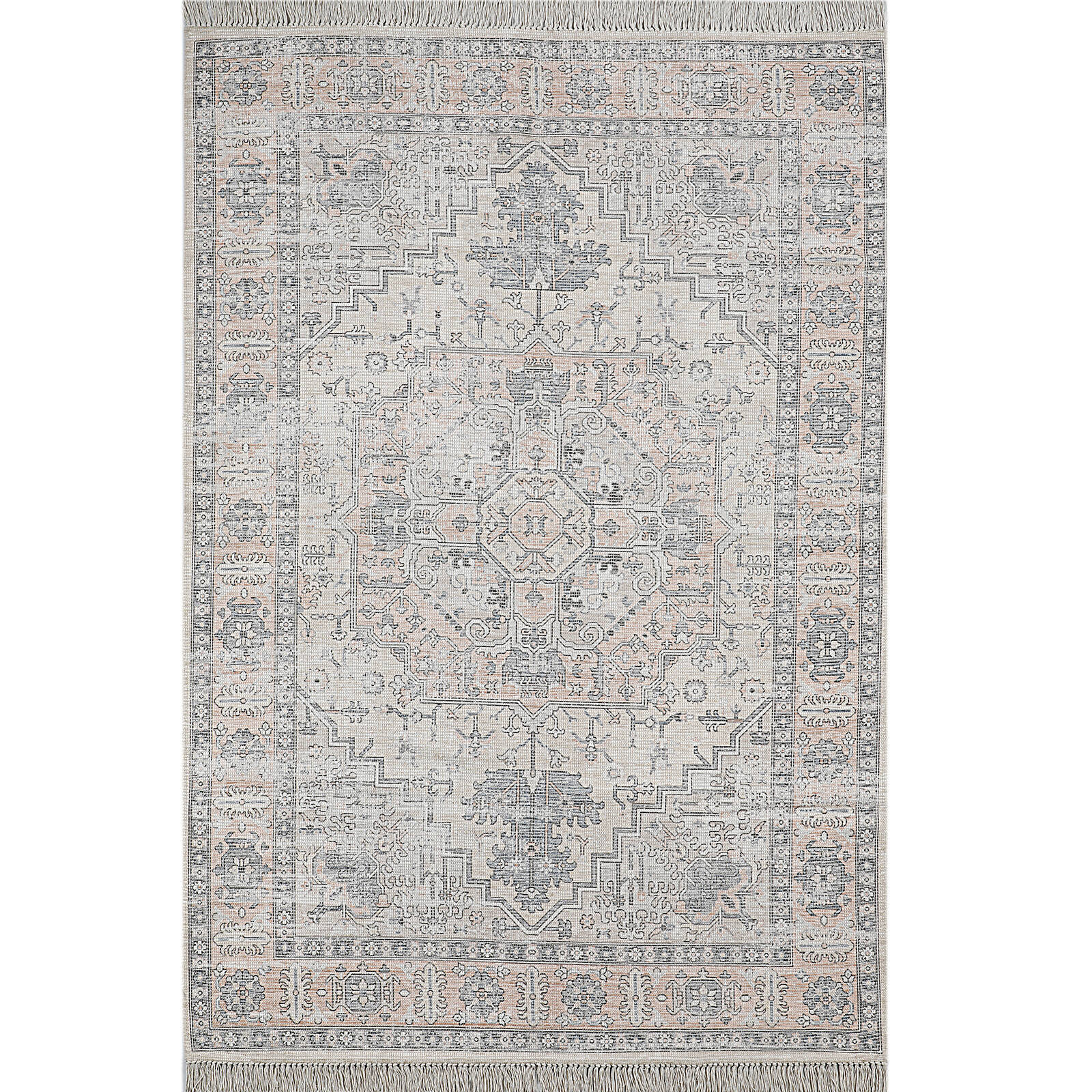 Rug Polyester Fringed Bushara Pink 160 x 230cm