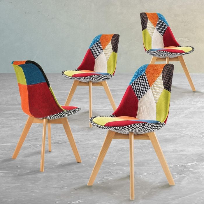 La Bella 4 Set Multi Colour Retro Dining Cafe Chair Padded Seat