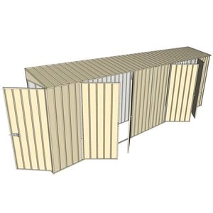 Build-a-Shed 0.8 x 6 x 2m Single Hinged Door Skillion Shed with Dual Double Hinged Side Doors - Cream