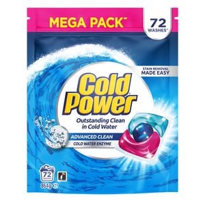 Cold Power 72 Pack Advanced Clean Laundry Capsules Washing Detergent