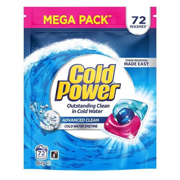 Cold Power 72 Pack Advanced Clean Laundry Capsules Washing Detergent