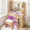 Homfurn Hollywood-style Dressing Table – Led Mirror With Rgb Drawers, Vanity Desk With Stool, Wood Finish