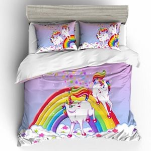 3D Kids Purple Rainbow Unicorn  Quilt Cover Set Bedding Set Pillowcases