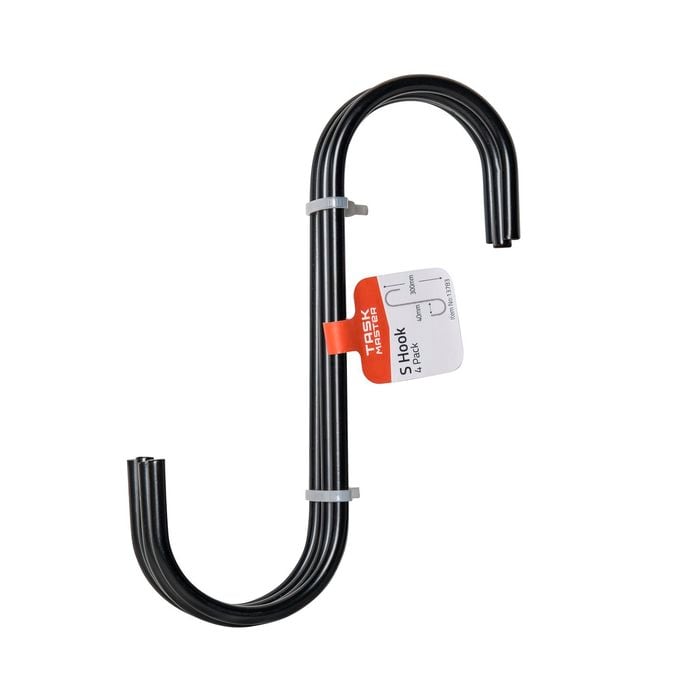 Taskmaster 180 x 55 x 6mm Black S Hook - 4 Pack