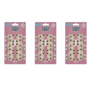 3x 6pc White Magic Cute Tidy Bag Clip Food Saver Sealer Set 4.5cm Ragdoll