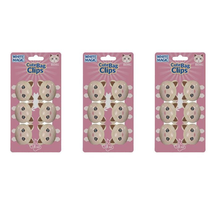 3x 6pc White Magic Cute Tidy Bag Clip Food Saver Sealer Set 4.5cm Ragdoll