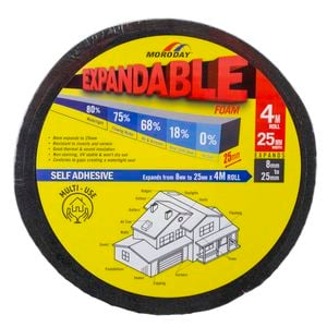 Moroday 25mm x 4m Self-Adh Black Expanding Foam